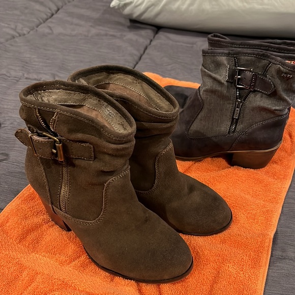 2 pairs of Roxy Boots Womens SZ 7 Ankle Bootie GREY/brown Leather Round Toe - Picture 4 of 6